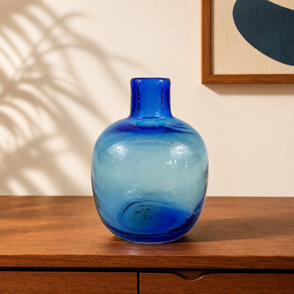 Blenko 6424 Turquoise Bud Vase Candleholder Joel Myers MCM Art Glass